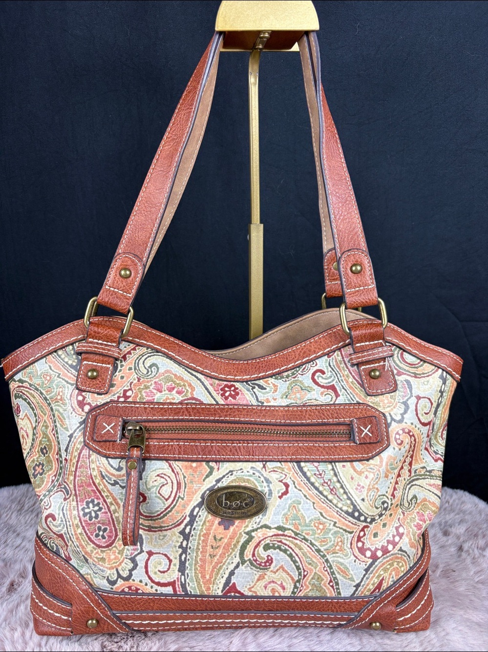 b.o.c. Born Concept Barton Paisley Tote Bag Shoulder Olive Multi Vegan Leather